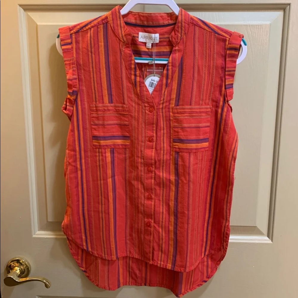 Apricot Tribal Stripe Turn Up Sleeve Top